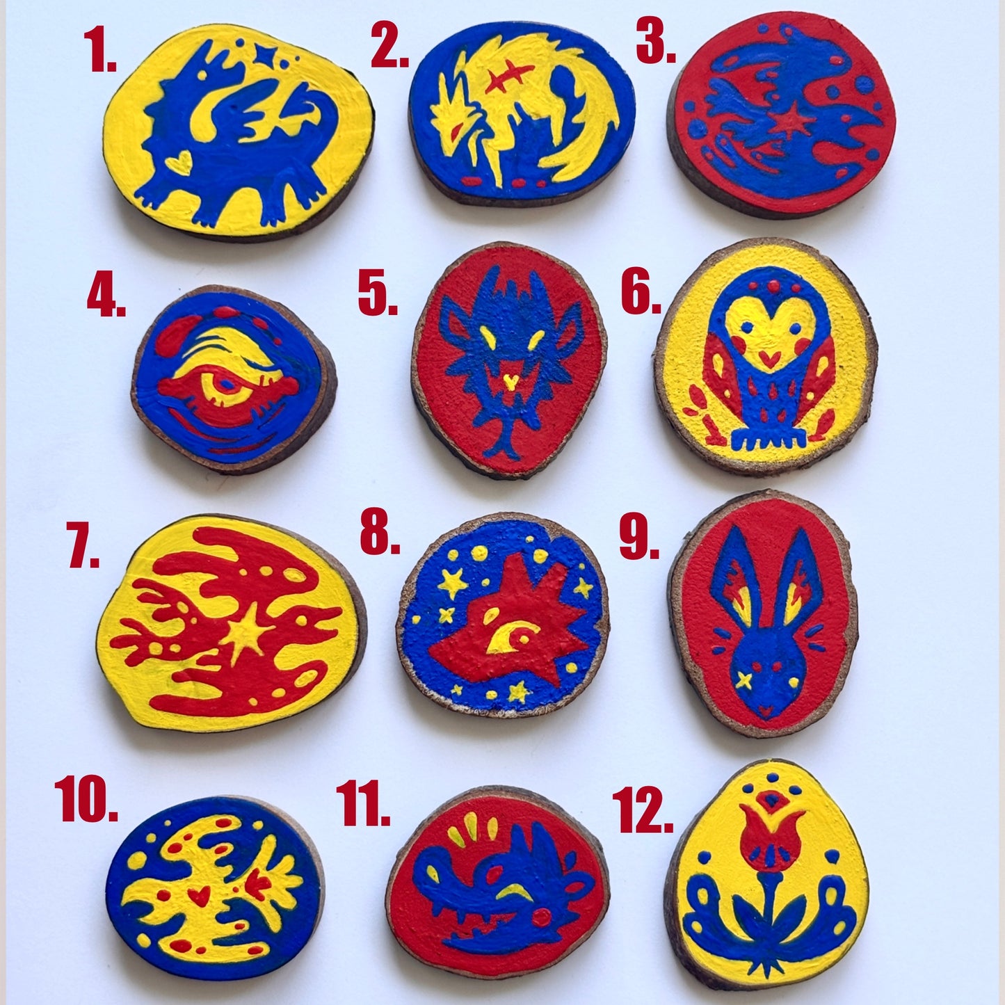 Painted wooden pins (OOAK)