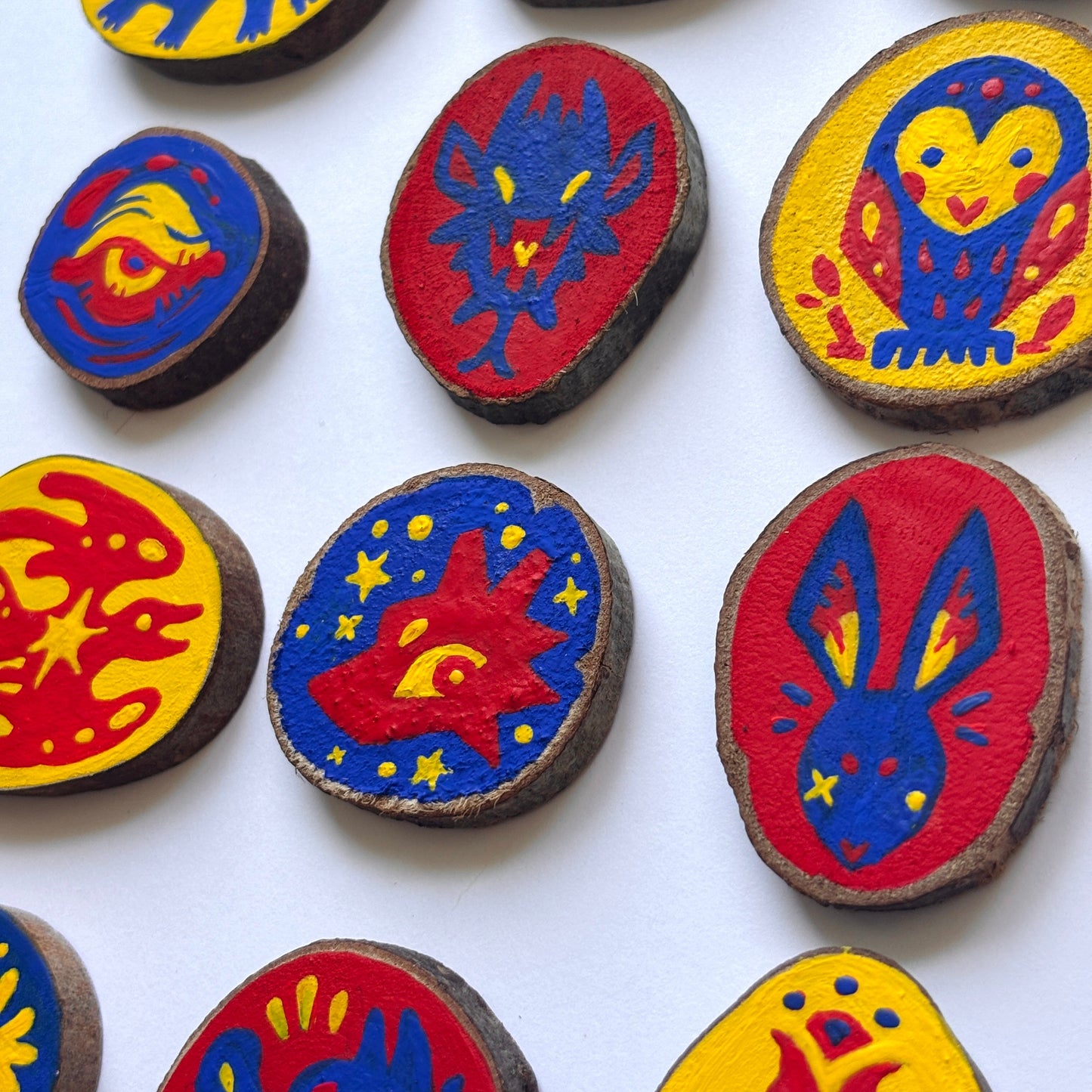Painted wooden pins (OOAK)