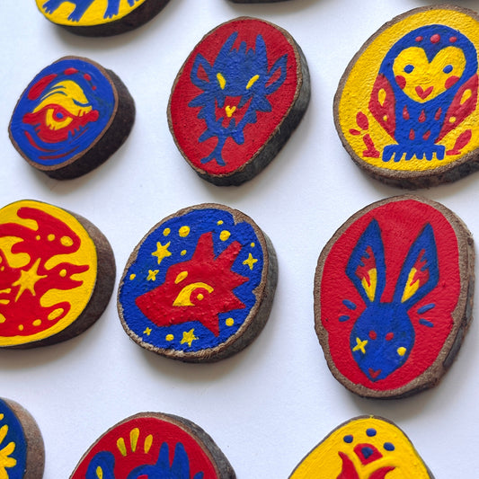 Painted wooden pins (OOAK)